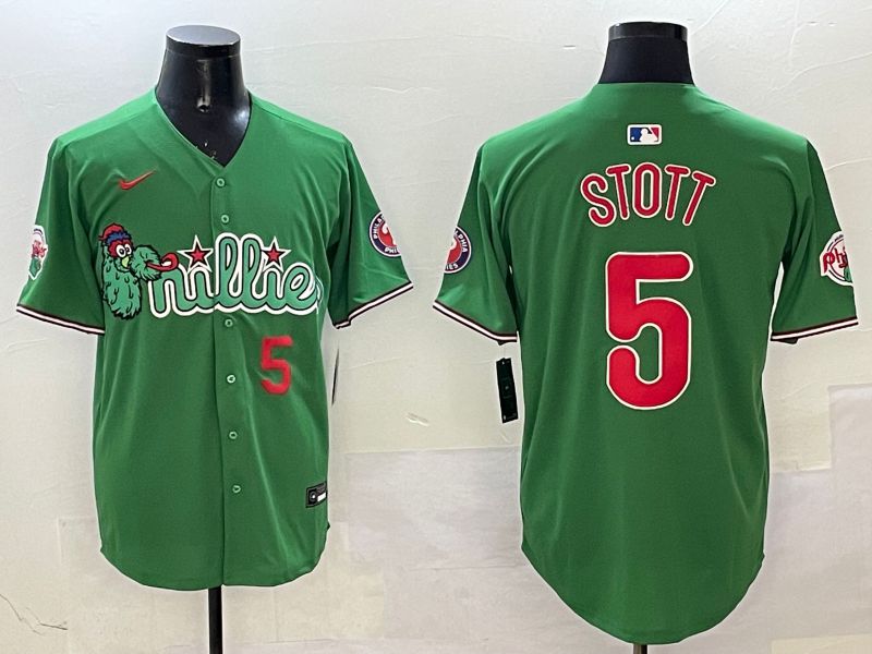 Men Philadelphia Phillies #5 Stott Green Three generations Joint Name Game 2025 Nike MLB Jersey style 5->philadelphia phillies->MLB Jersey